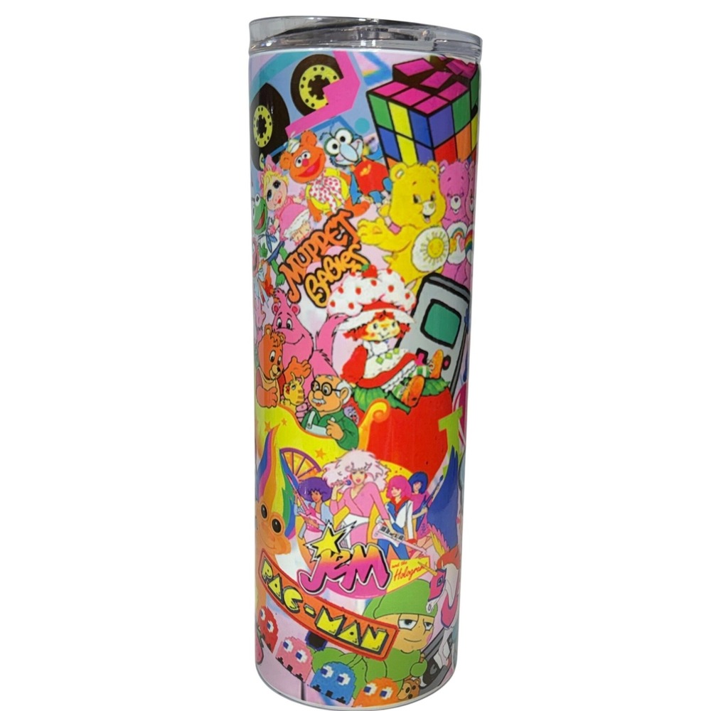 80s Pop Culture Tumbler 20oz Retro Collage Skinny Cup With Lid & Straw